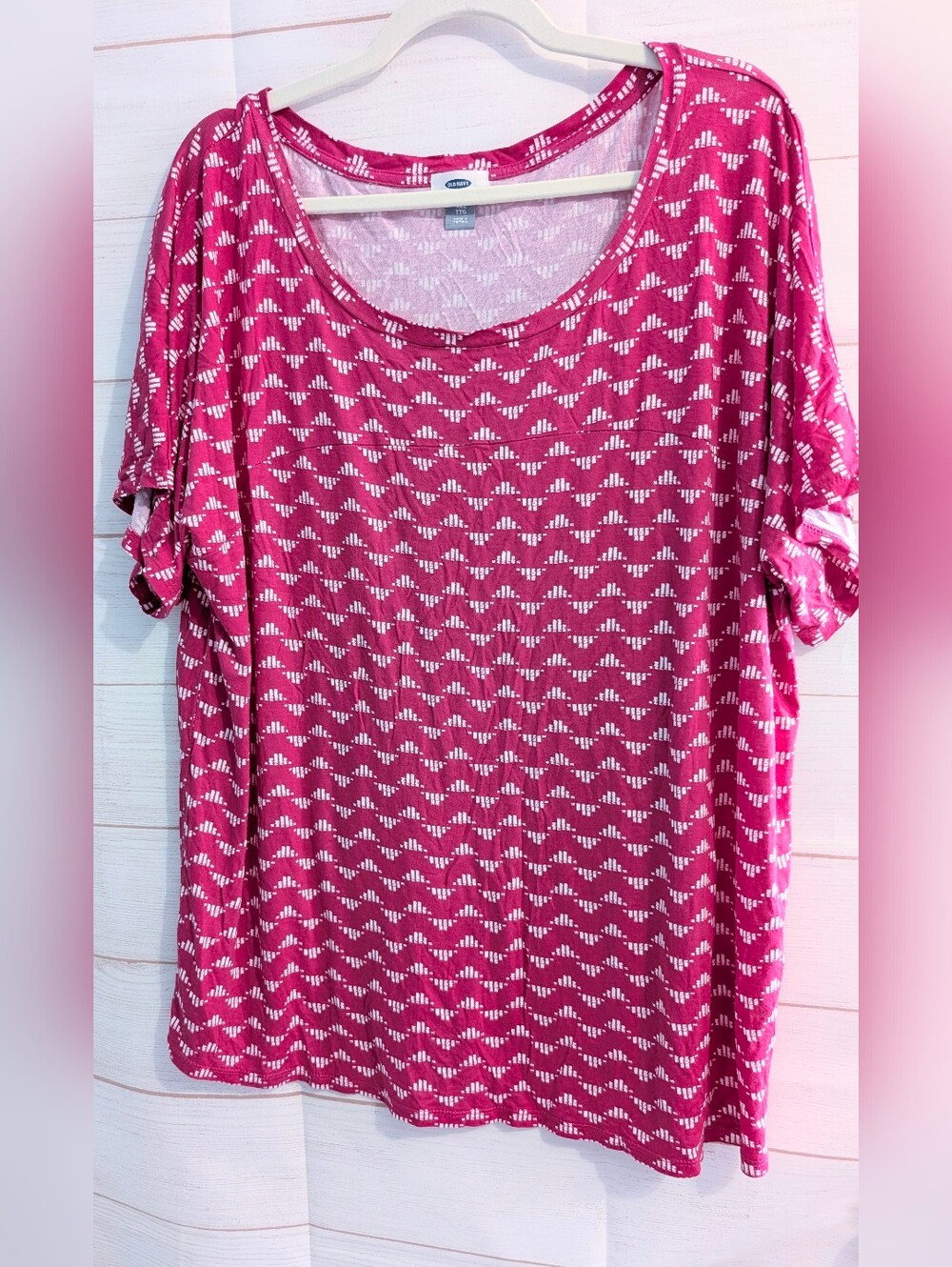 Old Navy Fuchsia Pink Geometric Scoop Neck Short Sleeve Plus Size Top XXL